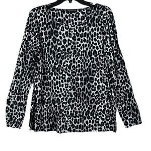 Mario Serrani Long Sleeve Blouse Womens Size Large Black Grey Animal Print
